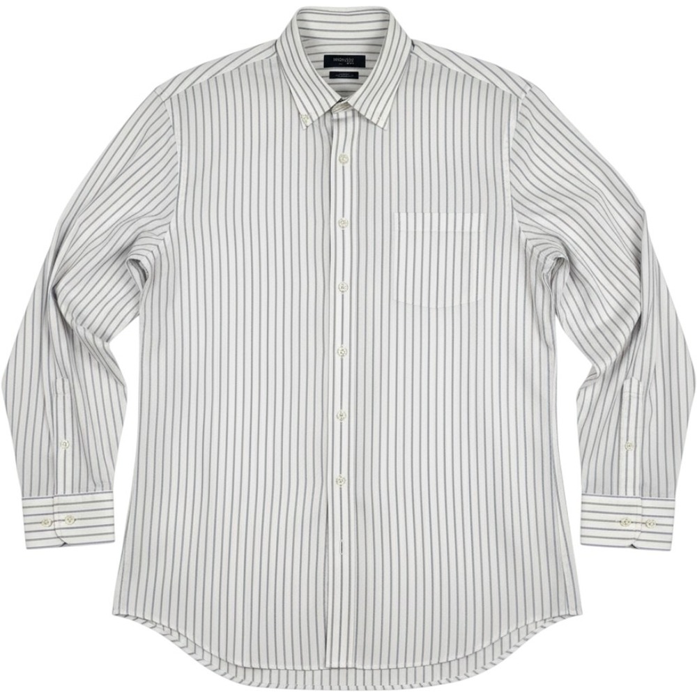 Kenneth Cole Reaction Men's Non Iron Striped Dress Shirt L 16-16.5 34-35 White